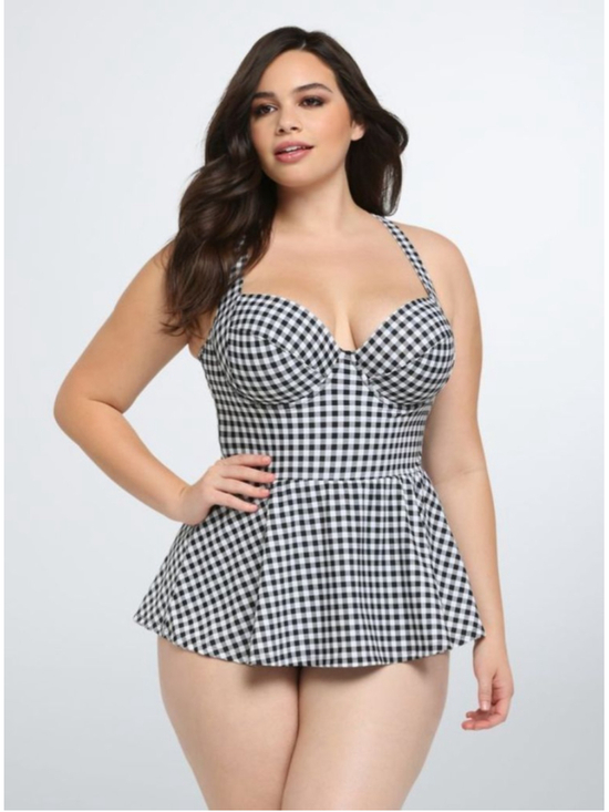 torrid Other - Women's Torrid Plus Size Retro Gingham Peplum One Piece Swimsuit 3X Black White